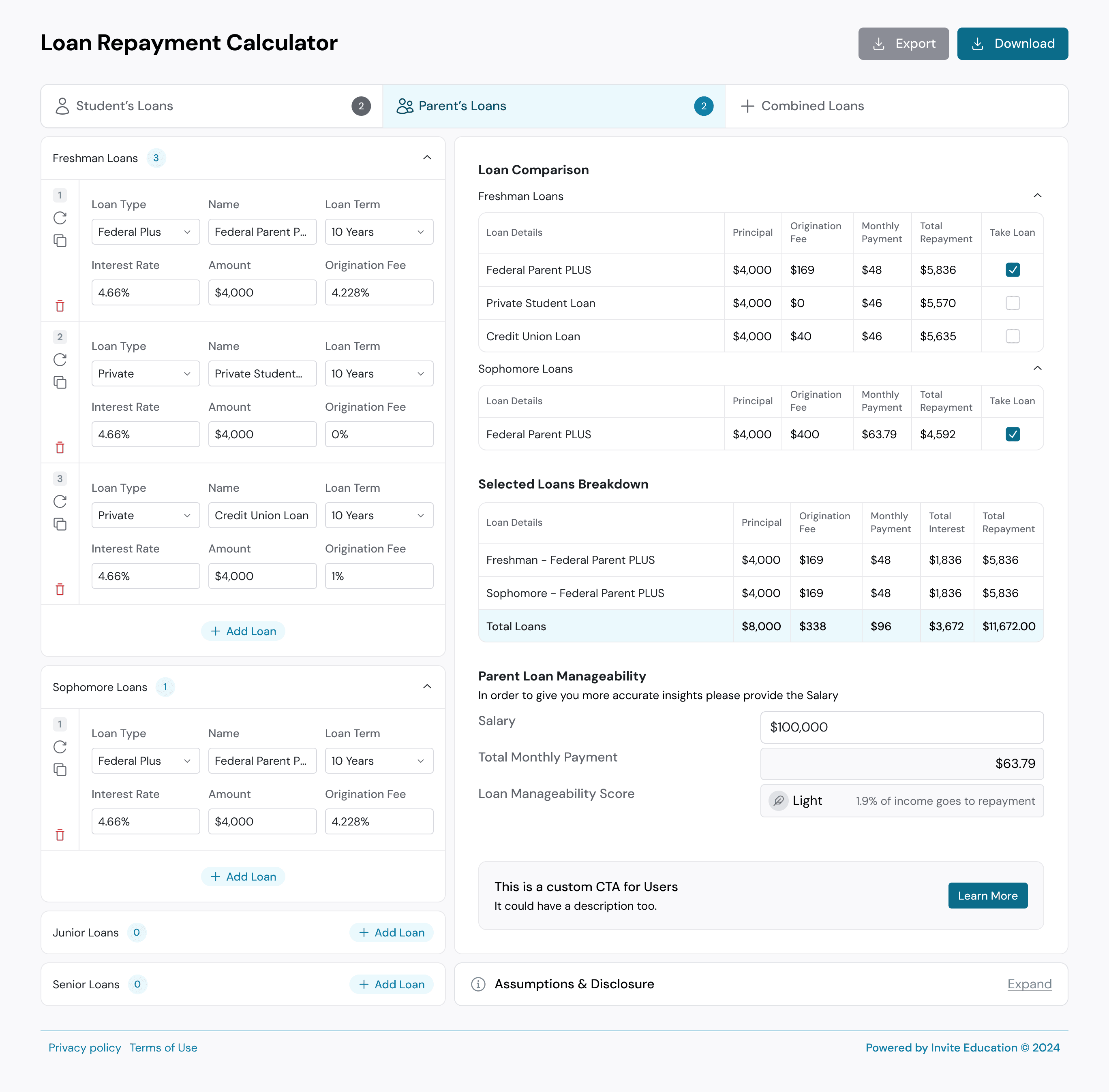 preview of loan calculator