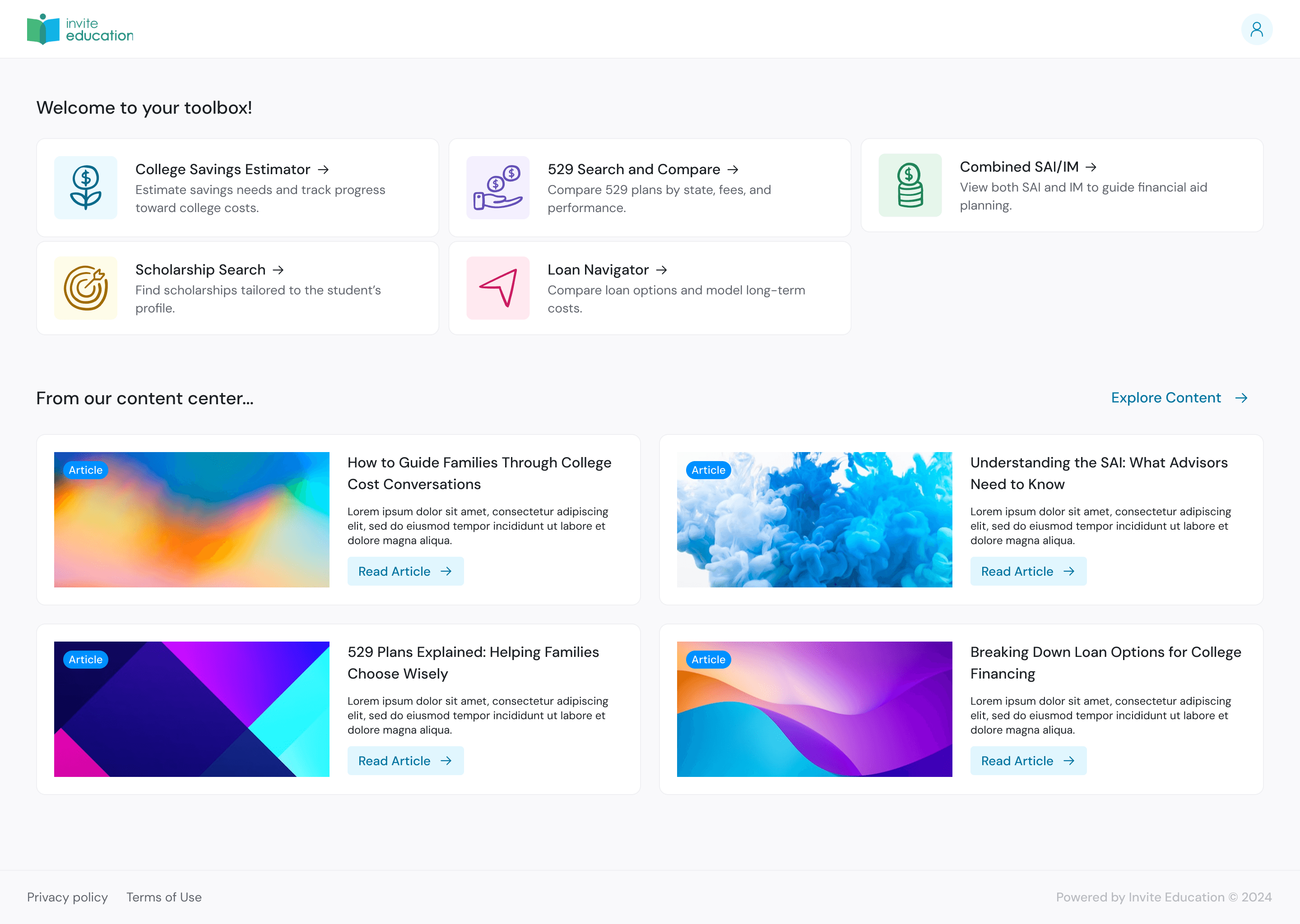 Advisor Toolbox home page